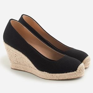 J. Crew Classy Minimalist Black Chic Canvas Espadrille Wedges